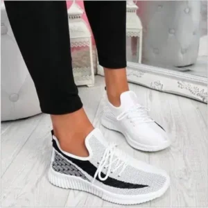 Ramboappliance Women Fashion Casual Thick Sole Breathable Fly Woven Thick Sole Lace Up Sneakers