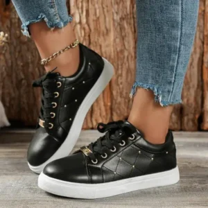 Ramboappliance Women Fashion Shallow Toe Round Toe Casual Lace Up Sneakers