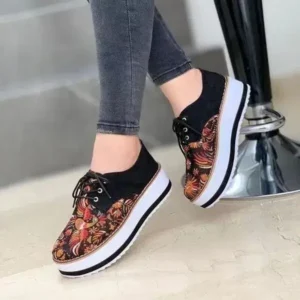 Ramboappliance Women Fashion Pattern Canvas Flat Lace-Up Sneakers