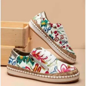 Ramboappliance Women Fashion Color Matching Ethnic Style Printed Sneakers