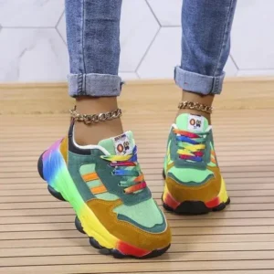 Ramboappliance Women Fashion Platform Color Block Platform Sneakers