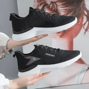 Ramboappliance Women Fashion Flyknit Mesh Lace-Up Sneakers