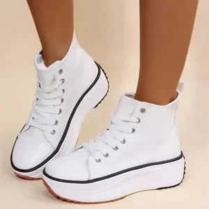 Ramboappliance Women Fashion Platform Round Toe Canvas Lace Up Sneakers