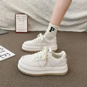 Ramboappliance Women Fashion Round Toe Petite Platform Platform Lace-Up Sneakers