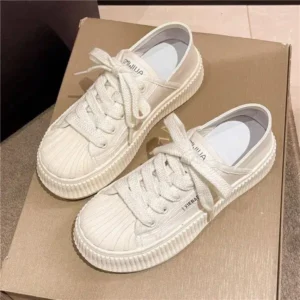 Ramboappliance Women Fashion Shell Toe Platform Solid Color Lace-Up Sneakers