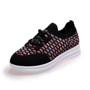 Ramboappliance Women Fashion Low-Top Lace-Up Platform Color-Block Fly-Knit Sneakers