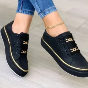 Ramboappliance Women Thick Bottom Chain Casual Round Toe Fashion Pu Sneakers