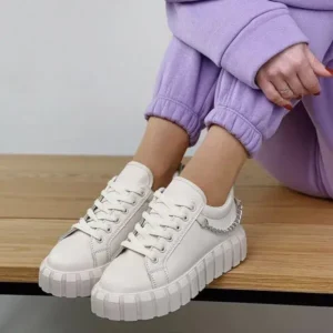 Ramboappliance Fashion Metal Chain Front Lace Up Platform Sneakers