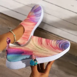 Ramboappliance Women Fashion Round Multicolor Gradient Rainbow Mesh Sneakers